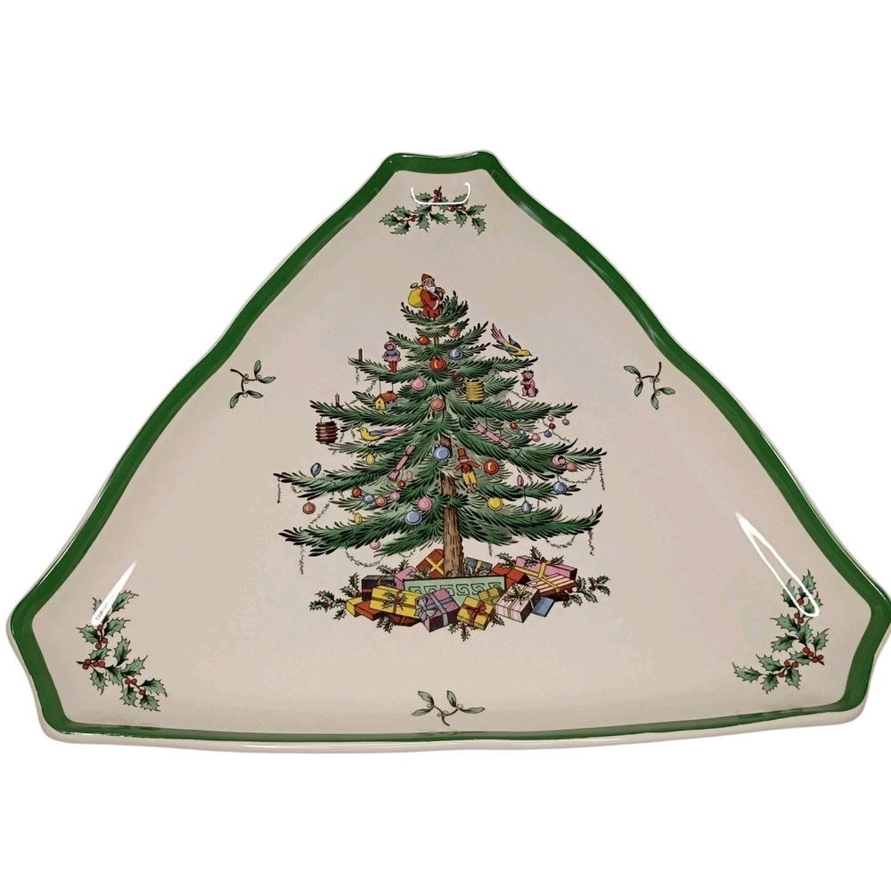 Spode Christmas Tree Plate 11" Triangle Serving Platter‎ Dish Tray England EUC